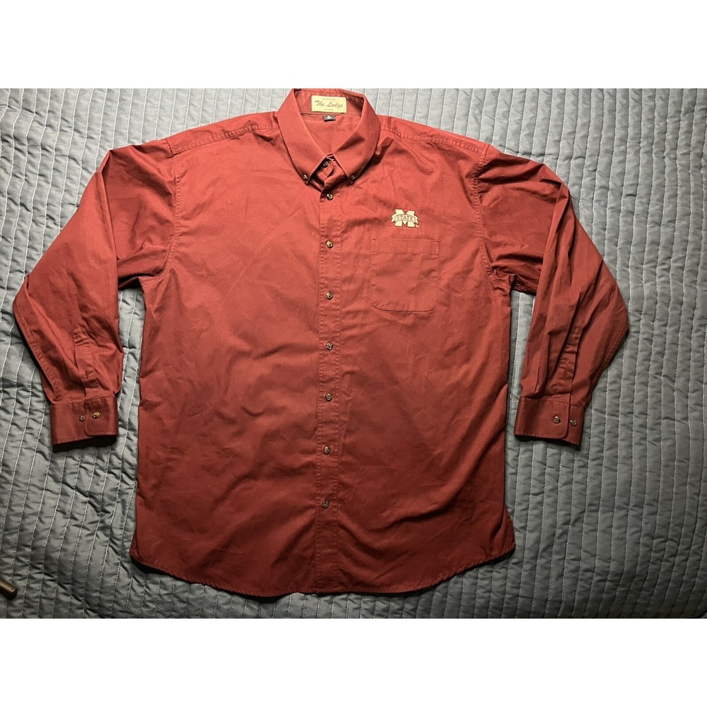 The Lodge Long Sleeve Button Up Mississippi State Bulldogs Shirt Men's XL Maroon